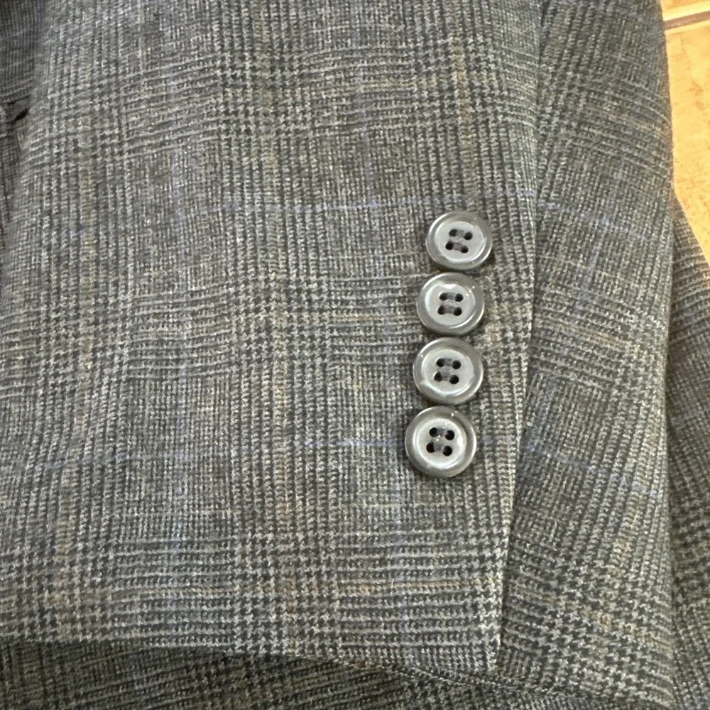 Jos‎ A Bank Sz 44L Suit Jacket Pants 38 x 30 2Pc Gray Blue Glen Plaid 100% Wool